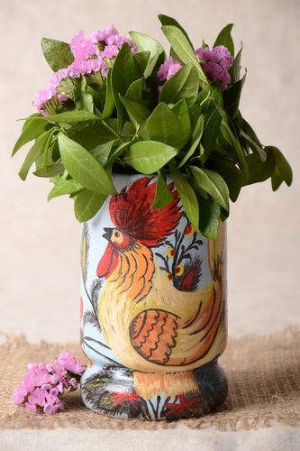 Bright red & beige colors 15 oz flower vase in Russian style décor 5, 0,72 lb - MADEheart.com