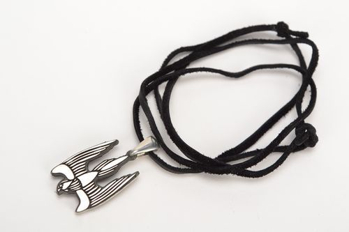 Handmade unusual design metal neck pendants set 2 pieces on cords Birds - MADEheart.com