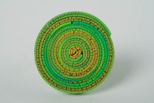 Green handmade designer round polymer clay seal ring for women with adjustable size - MADEheart.com