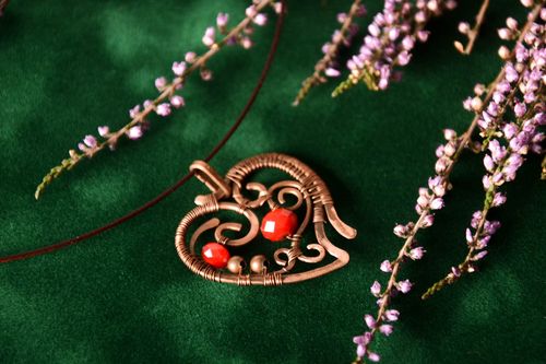 Stylish copper pendant handmade accessories metal jewelry wire wrap technique - MADEheart.com