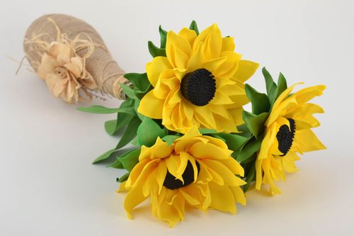 Handmade decorative bouquet stylish artificial flowers 3 cute sunflowers - MADEheart.com