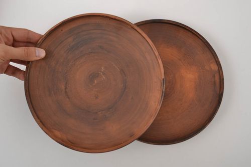 Unusual handmade ceramic pate 2 pieces clay dinner plate eco home goods - MADEheart.com