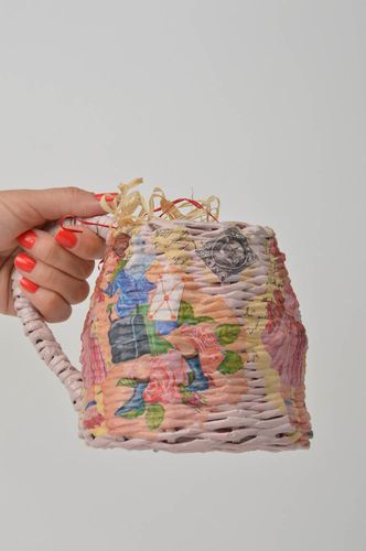 Panier tressé fait main Corbeille en papier avec anse forme de tasse Déco maison - MADEheart.com