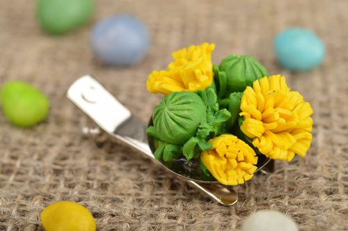 Handmade brooch-hair clip made of polymer clay in form of dandelions - MADEheart.com