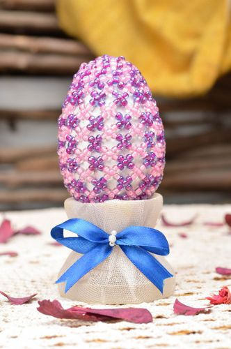 Oeuf de Pâques en papier mâché fait main tissé de perles de rocaille décoration - MADEheart.com