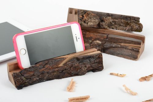Set of 3 unusual natural wooden eco friendly organic tablet stands homemade - MADEheart.com