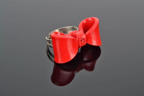 Polymer clay ring with red bow - MADEheart.com