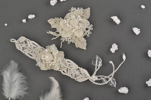 Conjunto de bisutería hecho a mano pulsera con flores broche para ropa - MADEheart.com