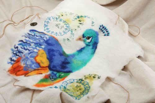 Interior stylish picture Peacock made of wool using the technique of wet felting - MADEheart.com