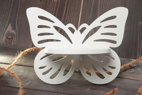 Handmade small decorative wall mounted MDF painted white shelf Butterfly - MADEheart.com