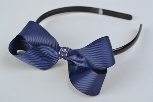 Grand serre-tête de fantaisie en caoutchouc et rubans de reps bleu fait main - MADEheart.com