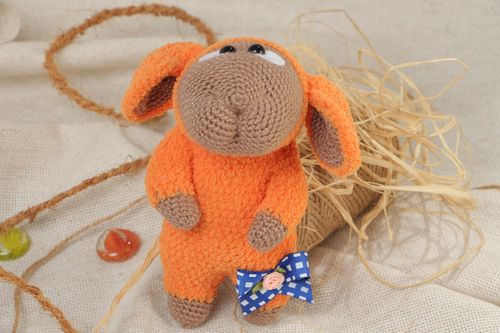 Handmade crochet acrylic toy cute decorative orange sheep present for children - MADEheart.com