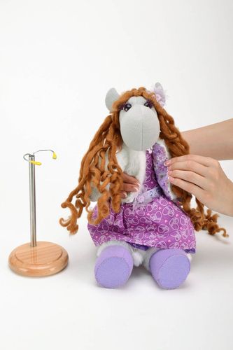 Soft toy with holder Horse in lilac dress - MADEheart.com
