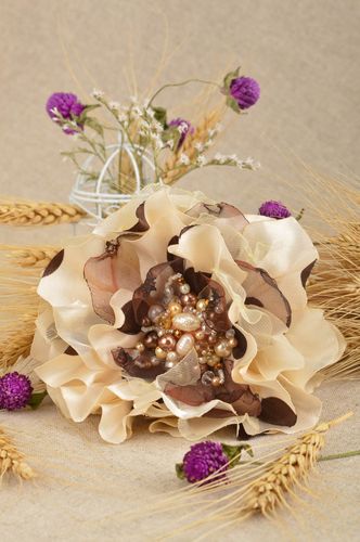 Unusual handmade textile flower brooch textile barrette fashion accessories - MADEheart.com