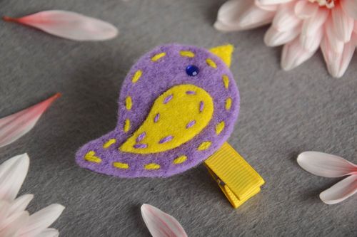 Purple and yellow hair clip made of rep ribbons and fleece handmade barrette  - MADEheart.com