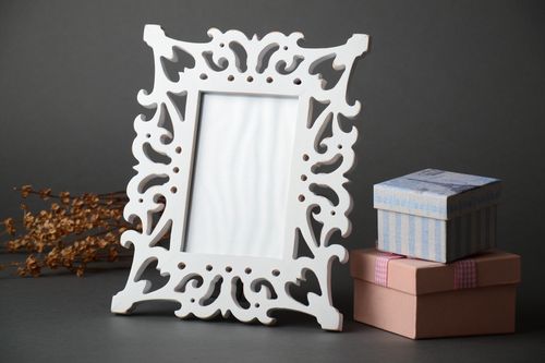 Handmade painted wooden photo frame with carving - MADEheart.com