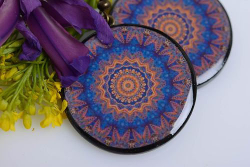 Earrings with a pattern in ethnic style round polymer clay handmade jewelry - MADEheart.com
