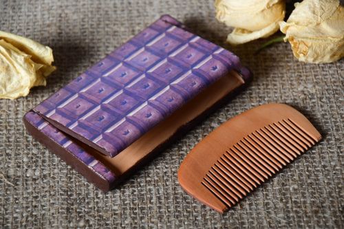 Handmade wooden hair comb hand mirror with decoupage present for women - MADEheart.com