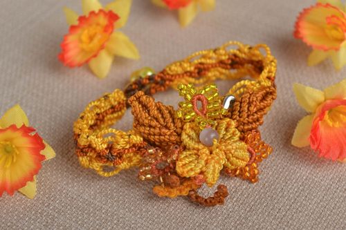 Handmade bracelet macrame beaded brooch and bracelet designer jewelry - MADEheart.com