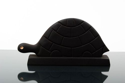 Handmade wooden statuette stylish turtle figurine black eco friendly home decor - MADEheart.com
