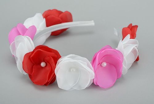 Headband, head wreath with satin flowers Three colors - MADEheart.com