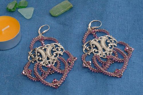Damen Ohrringe handgefertigt Glasperlen Schmuck Accessoire für Frauen lang - MADEheart.com