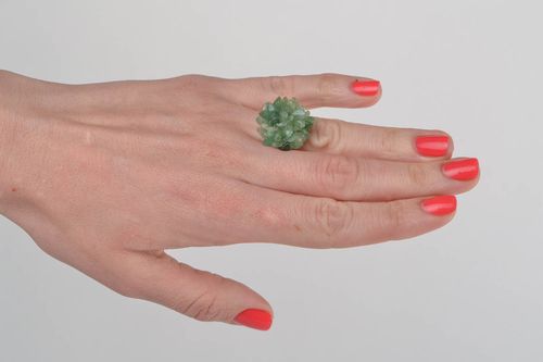Beautiful womens handmade green ring with natural nephrite stone - MADEheart.com