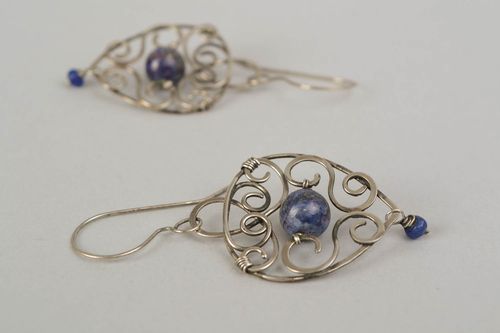 Nickel-silver earrings with lazuli and quartz  - MADEheart.com