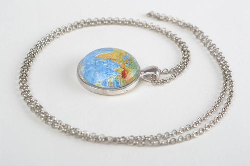 Handmade designer glass neck pendant with metal chain Hemisphere of the Earth - MADEheart.com