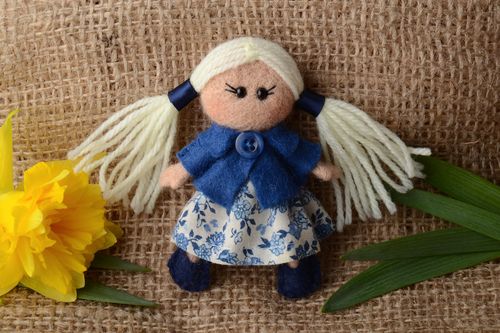 Handmade felted wool brooch toy Doll in Dress - MADEheart.com