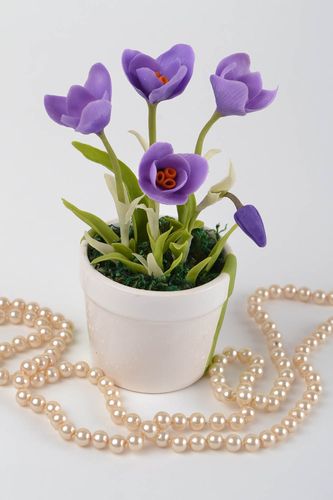 Handmade decorative crocus flower composition cold porcelain designer pot - MADEheart.com
