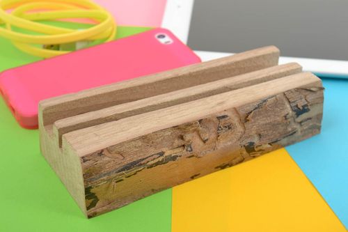Stylish designer homemade stand for gadget wooden varnished tablet holder - MADEheart.com