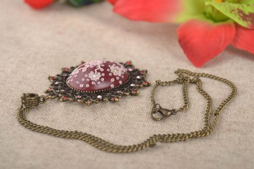 Pendentif vintage Bijoux fait main Accessoire femme rond en pâte polymère - MADEheart.com