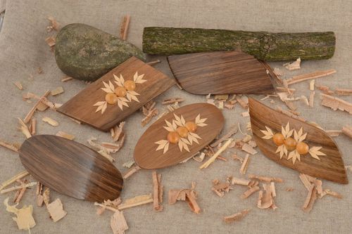 Set de barrettes à cheveux en bois clair faites main 5 pièces formes différentes - MADEheart.com