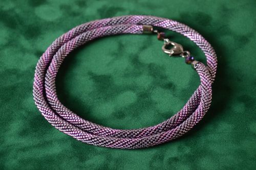 Handmade unusual cord necklace beaded lilac accessory stylish designer necklace - MADEheart.com