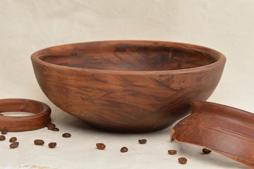 Bol à salade en céramique écologique marron fait main vaisselle originale - MADEheart.com