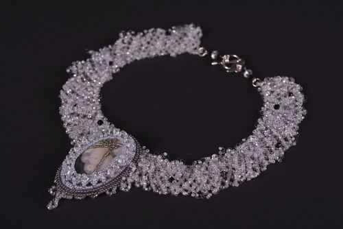 Handmade Schmuck Rocailles Kette Damen Collier schöner Schmuck mit Achat schick - MADEheart.com