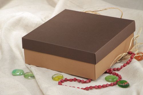 Handmade decorative flat square brown carton gift box with dark lid - MADEheart.com