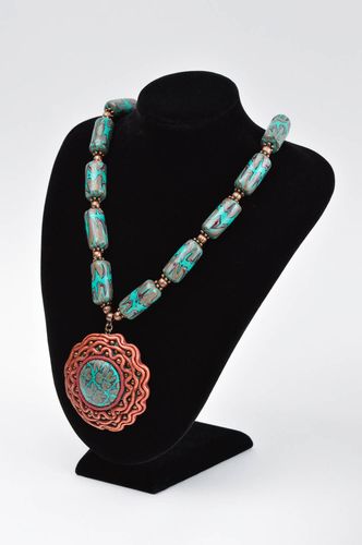 Pendentif rond Bijou fait main grand pâte polymère design Accessoire femme - MADEheart.com