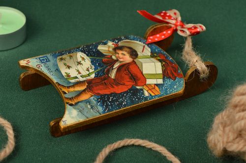 Colgante navideño hecho a mano adorno de madera decoración de hogar Trineo  - MADEheart.com