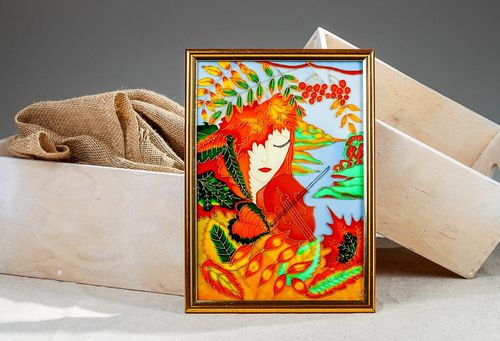 Stained glass picture in wooden frame Violinist - MADEheart.com