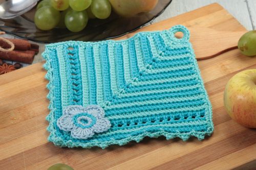 Beautiful handmade textile pot holder crochet potholder kitchen accessories - MADEheart.com