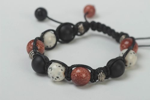 Unusual handmade gemstone bead bracelet woven cord bracelet cool jewelry - MADEheart.com