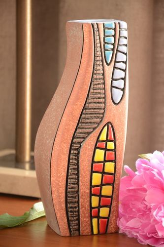 9 inches handmade ceramic square tube shape vase for décor 1,7 lb - MADEheart.com
