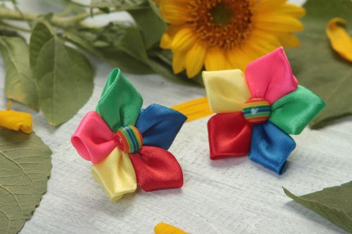 Set of 2 hair ties handmade hair scrunchies kanzashi flowers kids accessories - MADEheart.com
