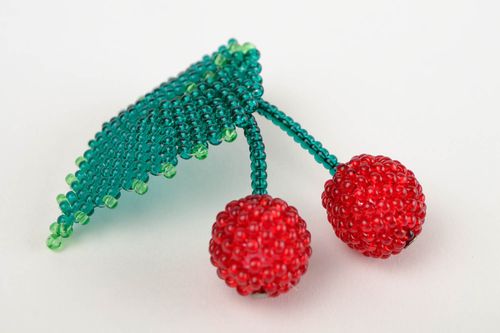 Handmade unique seed beaded brooch cherry shaped designer jewelry unique present - MADEheart.com