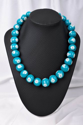 Handmade lange Halskette Modeschmuck Collier Accessoire für Frauen blau schön - MADEheart.com