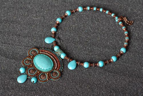 Beaded unusual necklace handmade stylish accessories beautiful jewelry - MADEheart.com