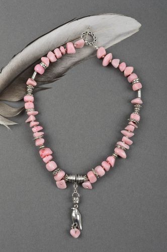 Handmade necklace pearl beaded accessories stylish present pink jewels - MADEheart.com
