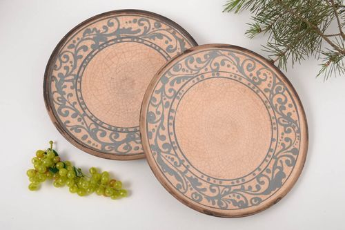 Керамические тарелки ручной работы глиняная посуда две узорные расписные тарелки - MADEheart.com